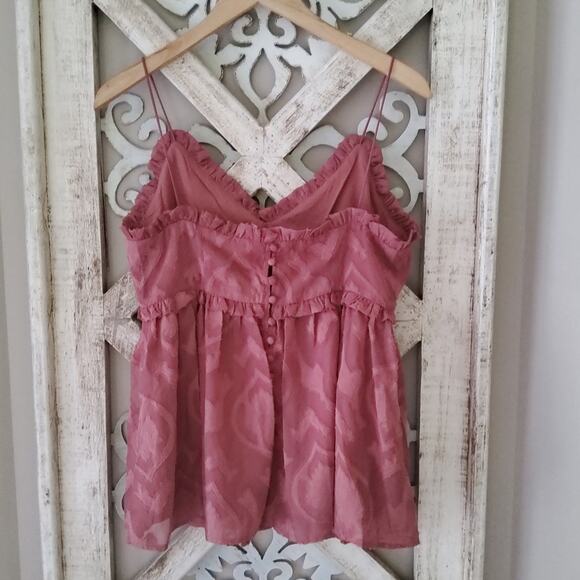 Fanco Women's Flowy Babydoll Button Back Ruffle Tank Top in Dusty Rose - Picture 14 of 16